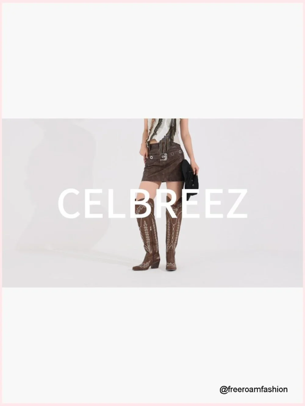 Thigh High Cowboy Boots Embroidered Knee High Chunky Heel Side Zip